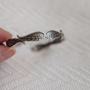Engraved Silver-Tone Wing Cuff Bracelet